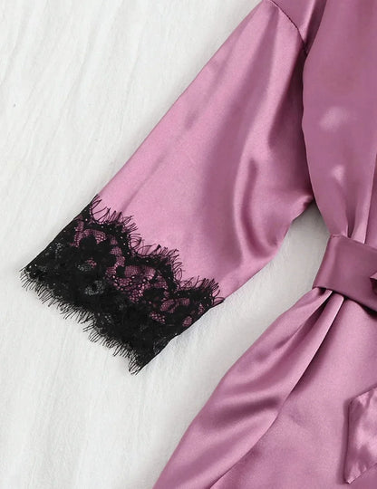 Pyjamasset dam med satinkänsla och spets – sex färger, S–2XL