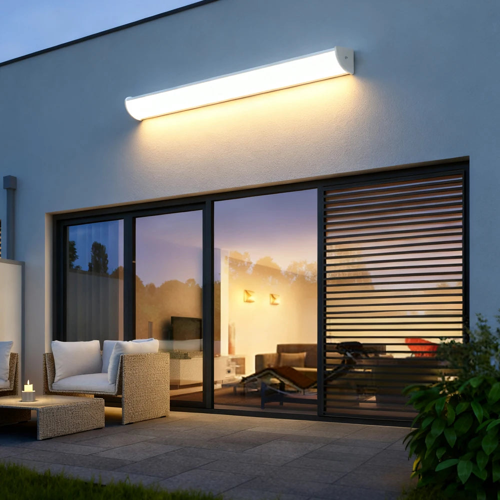 Modern Lång LED Vägglampa Utomhus – IP65, Fjärrdimmer, Varmvit/Kallvit, Svart/Silver, 55–145CM, 20–50W