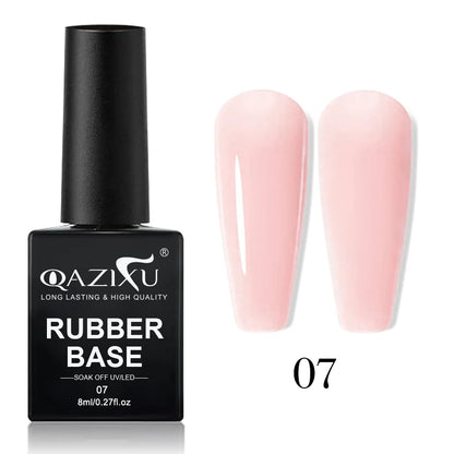 QAZIXU 8ml Rubber Base Gel Nail Polish Set 6 Colors Jelly Pink Natural Color Semi Permanent Soak Off UV LED Nail Art DIY
