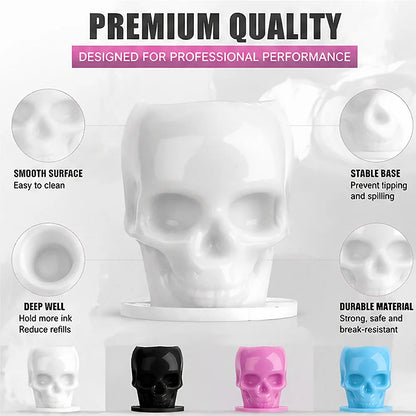 200/100/50PCS Disposable Skull Tattoo Ink Cups Black/White/Pink/Blue Pigment Container Plastic Ink Holder Tattoo Accessories