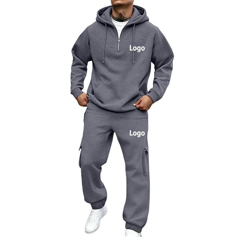 Customized Print Men Tracksuit 2 Pieces Half Zipper Athletic Hoodies Sweatpants Women Training Casual Running Jogging Suit Sets