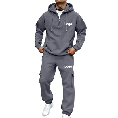 Customized Print Men Tracksuit 2 Pieces Half Zipper Athletic Hoodies Sweatpants Women Training Casual Running Jogging Suit Sets