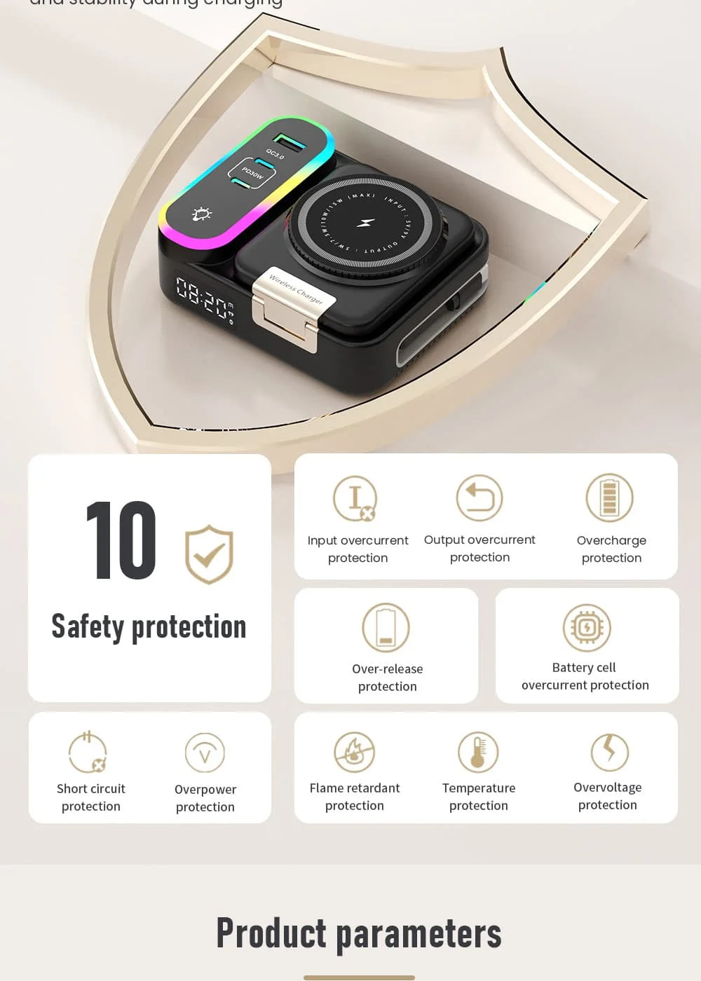 LYNXZ 8-i-1 Magnetisk Trådlös Laddstation 15W – RGB MagSafe PD30W USB-C iPhone AirPods Apple Watch Vit Svart