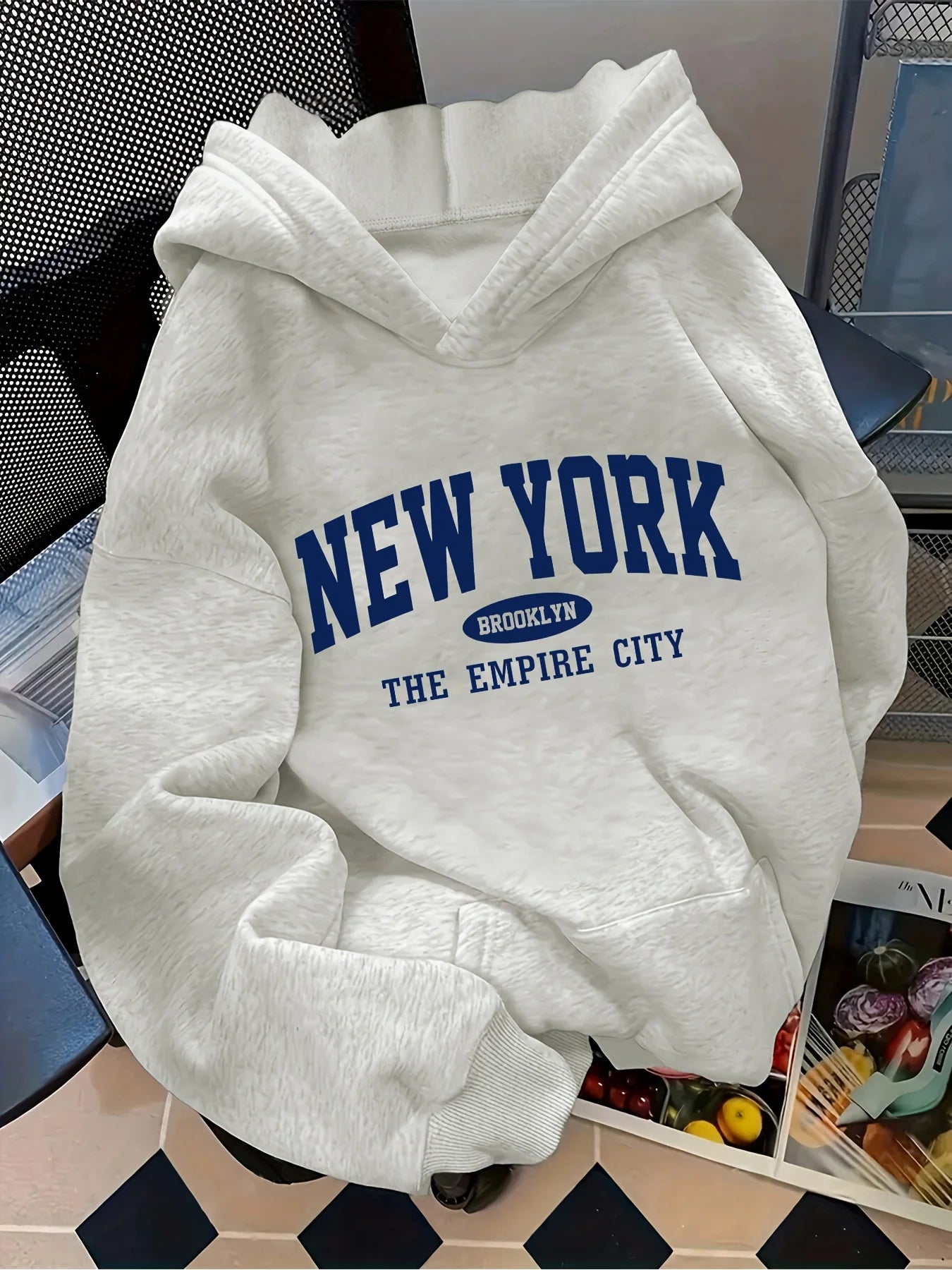Dam Hoodie Lös Bokstavstryck – Casual Geometriskt Mönster Huva Fångar Fickor Höst/Vinter, 6 Färger S–3XL