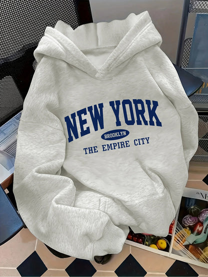 Dam Hoodie Lös Bokstavstryck – Casual Geometriskt Mönster Huva Fångar Fickor Höst/Vinter, 6 Färger S–3XL