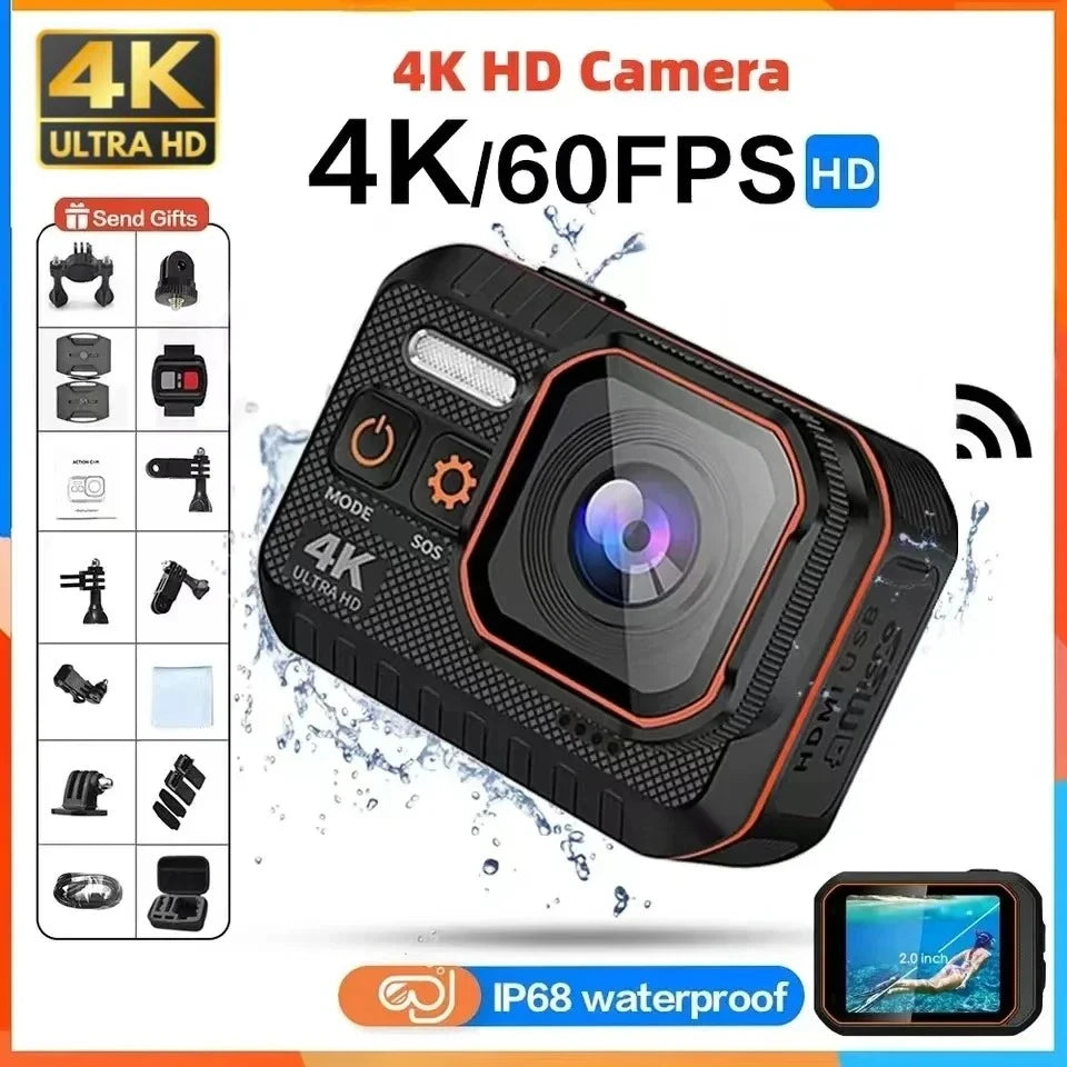 4K HD 60FPS Mini Camera Wifi Outdoor Sport 170° Wide Angle Action Kam Waterproof Bike Motorcycle Helmet Body Cam with LED Screen