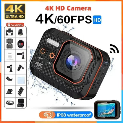 4K HD 60FPS Mini Camera Wifi Outdoor Sport 170° Wide Angle Action Kam Waterproof Bike Motorcycle Helmet Body Cam with LED Screen