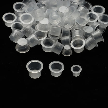 100Pcs Tattoo Ink Caps Disposable Plastic Cups Body Art Tattoo Pigment Cups Container Holder Stand Makeup Tattoo Supplies L/M/S