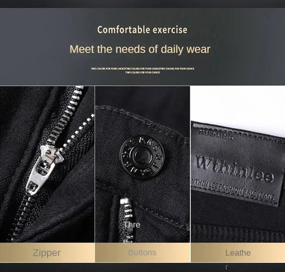 2026 Brand Brushed Jeans Winter Jeans Men Slim Fit Stretch Thick Velvet Pants Warm Jeans Casual Fleece Trousers Male