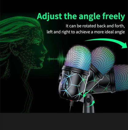 RGB Condenser Microphone with Breathing Light Desktop Mic Stand for Laptop PC Live Streaming Video Conference Online Game