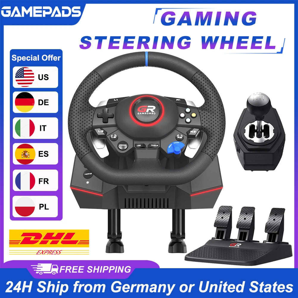 Gaming Steering Wheel For PS5/PS4/PC 270°&900° RGB Simulator Racing Wheel Volante Macro Vibration Hall 3Pedal and Gear Lever Set