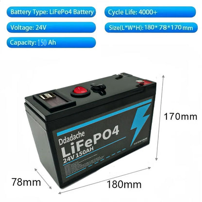 KELIAR LiFePO4 Batteri 24V 150Ah – Inbyggd 200A BMS, 18650-celler, -20°C till +60°C, Husbil/Båt/Sol/Off-Grid, EU-lager (Polen)