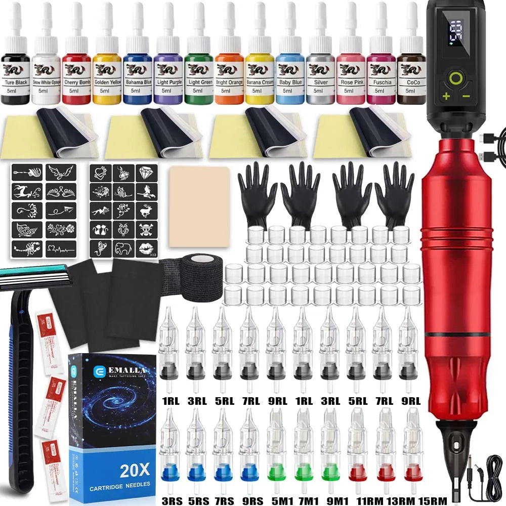 Wireless Tattoo Machine Kit Tattoo Fill Light 52mm CPL Lens Filter Tattoo Kit Rotary Tattoo Pen Power Supply Makeup Beginner Set