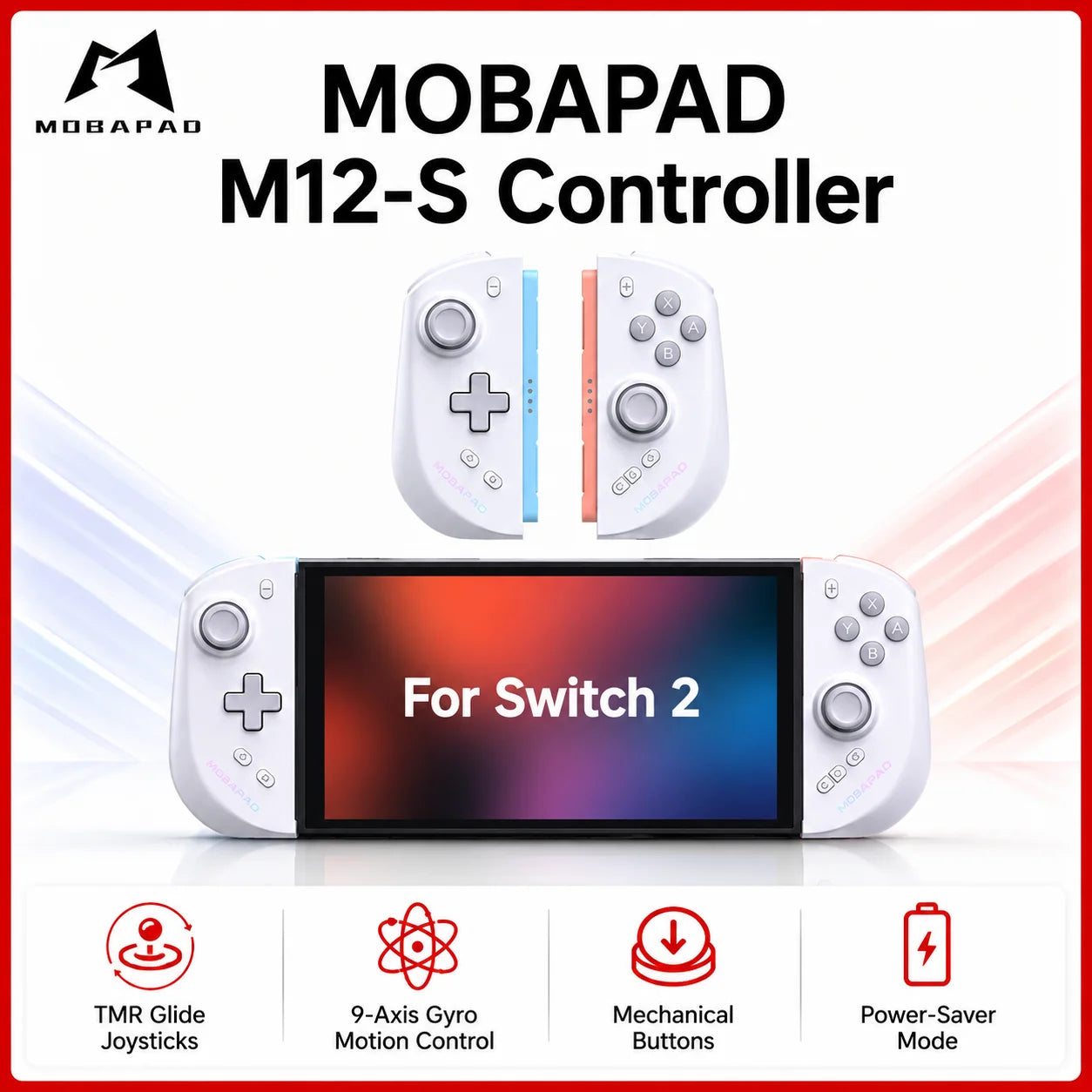 MOBAPAD M12 S Gaming Controller for Switch 2 with TMR Sticks, Mechanical Buttons, 9-Axis Gyro Motion Control, Power-Saver Mode