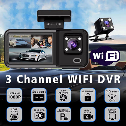 WIFI 3 Camera Dash Cam Cabin Car Dvr 1080P Interior Vehicle Three Way Channel Dvrs Recorder Video Registrator Dashcam Camcorder