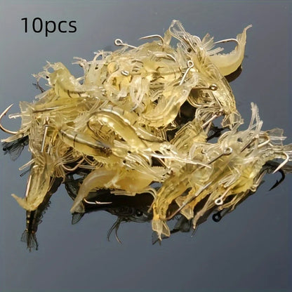 10/15/20pcs Goture Shrimp Lures Soft Shrimp Fishing Lures For Freshwater Saltwater Luminous Shrimp Bait Set With Sharp Hook Bead