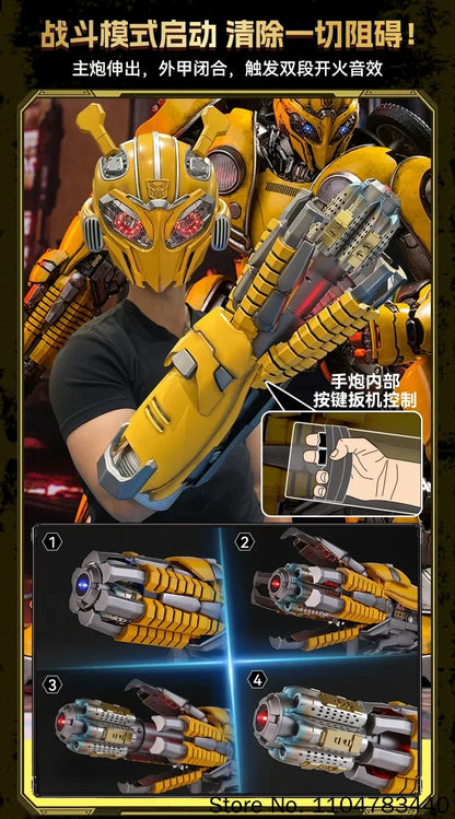 Bärbar Bumblebee hjälmleksak med armkanon och rollspelsdesign
