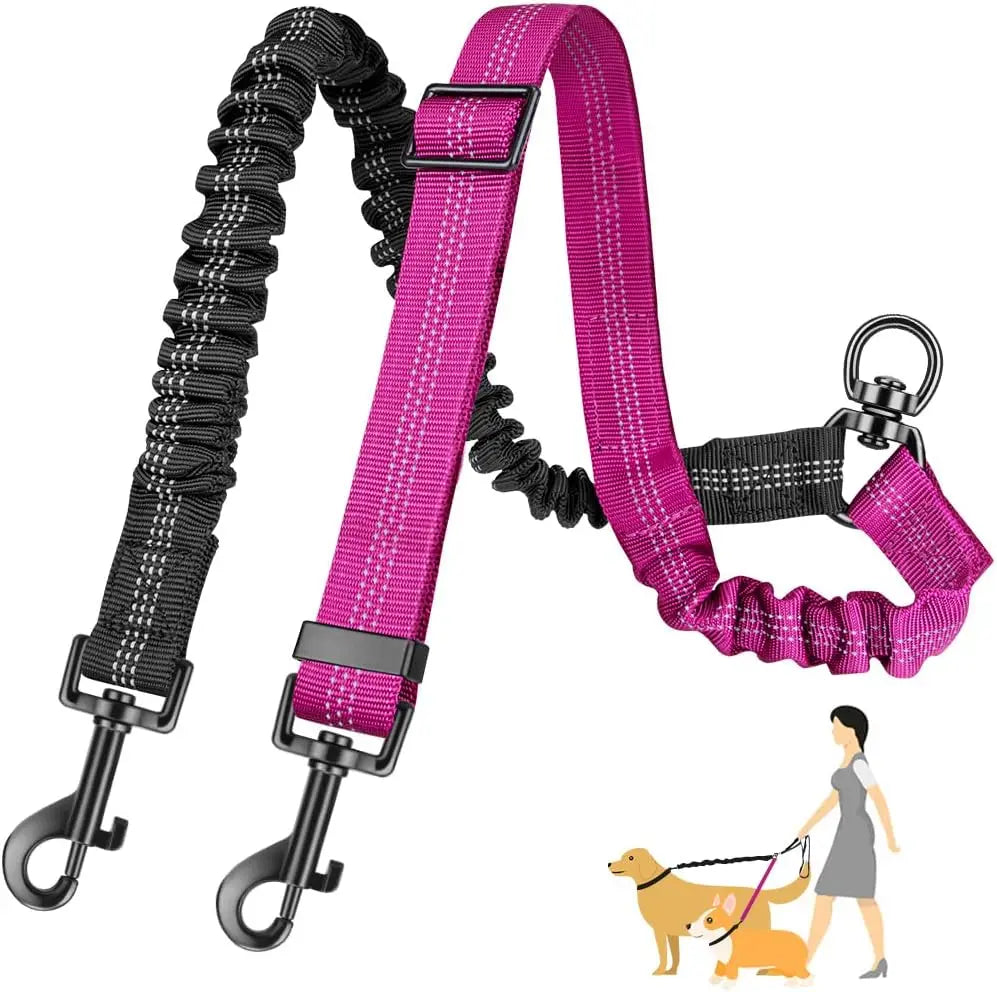 Dubbelt Hundkoppel med Bungee – Justerbar Antidrag-delare för 2 Hundar, Small–Large