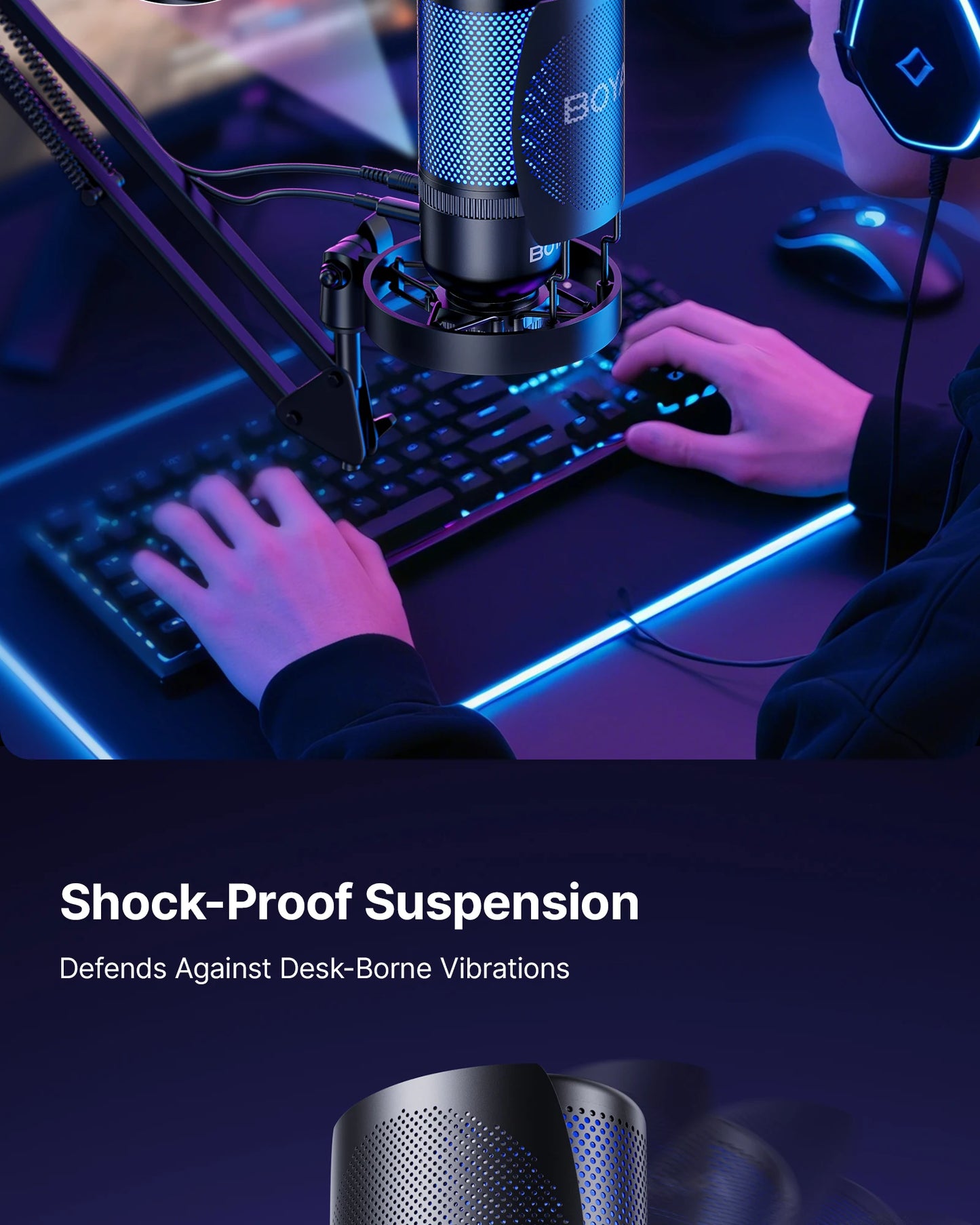 BOYA K3 USB Dektop Microphone with Noise Cancellation/Gain/RGB for Podcasting Live Streaming on iPhone Smartphone/PS4,5/Mac/PC