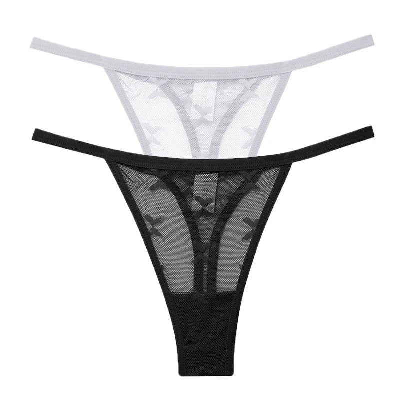2PCS/Set Mesh G-String Women's Panties Transparent Underwear Women Seamless Thong Female Underpants Intimates Lingerie S-XL