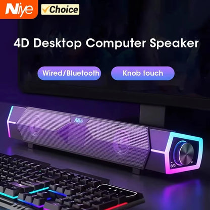 Bluetooth Computer Sound Bar Speaker 4D Surround Sound Subwoofer Wired Wireless RGB Home Audio For TV PC