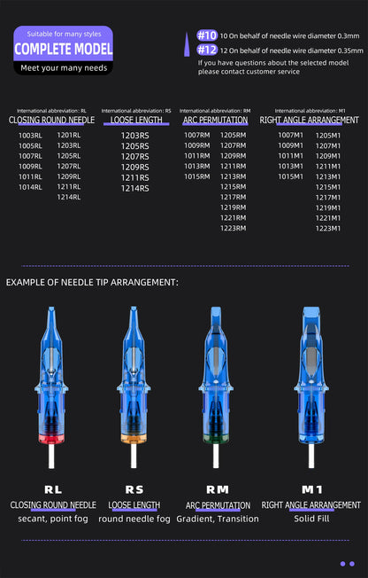 POSEIDON PRO MAX 50PCS Mixed Professional Tattoo Cartridge Needles with Membrane Safety Cartridges Disposable Tattoo Needle