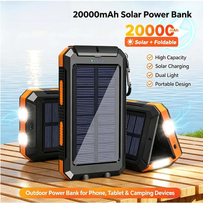 OutdoorVPortable 20000mAh Solar Power Bank External Battery Pack With LED Light Compass USB Output Emergency Backup Power