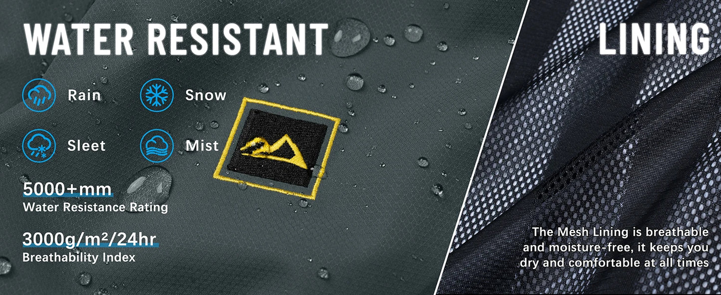 TACVASEN Spring Autumn Lightweight Jackets Mens Mesh Lined Waterproof Rain Jacket Outdoor Fishing Hiking Jacket Male Windbreaker