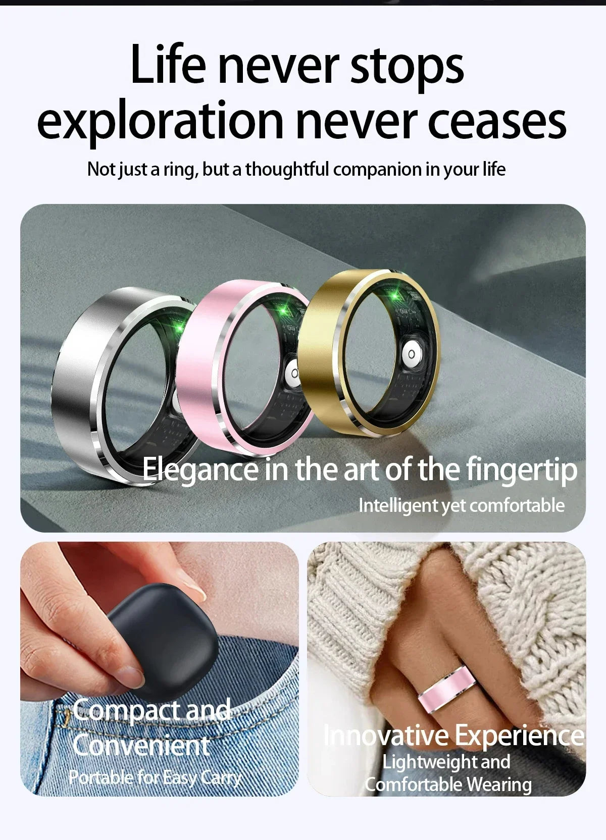 Smart Ring Men Heart Rate Blood Oxygen Pressure Monitor Smartring for Women Sleep Fitness Tracker New