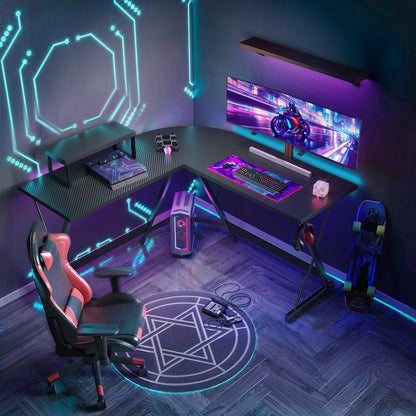 Coleshome Gaming Desk L Shaped, Gaming Table, Sturdy Corner Desk, Easy Assembly, for Living Room & Study, 127×127cm, Black