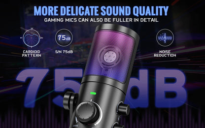 FIFINE USB Gaming Microphone with Noise Cancellation/RGB/Gain&Balance Knob,Condenser Mic for Streaming Podcasting-Ampligame AM6