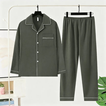 Herr Pyjamas Set Lyx Oversized – Långärmad Enfargad Mjuk Plus Size Höst 2026, 10 Färger L–5XL