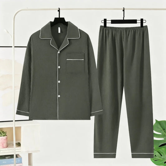 Herr Pyjamas Set Lyx Oversized – Långärmad Enfargad Mjuk Plus Size Höst 2026, 10 Färger L–5XL
