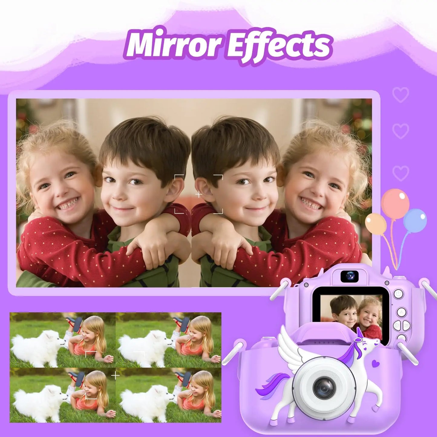 Kids Digital Camera 1080P HD 2.01" Unicorn Toy Camera Silicone Case Games USB Mini Video Recorder Gift for Girls 3-12 Age