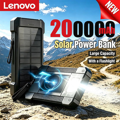 Lenovo 200000mah Solar Power Bank Portable Large Capacity Super Fast Charging Outdoor External Battery For iPhone Samsung Huawei