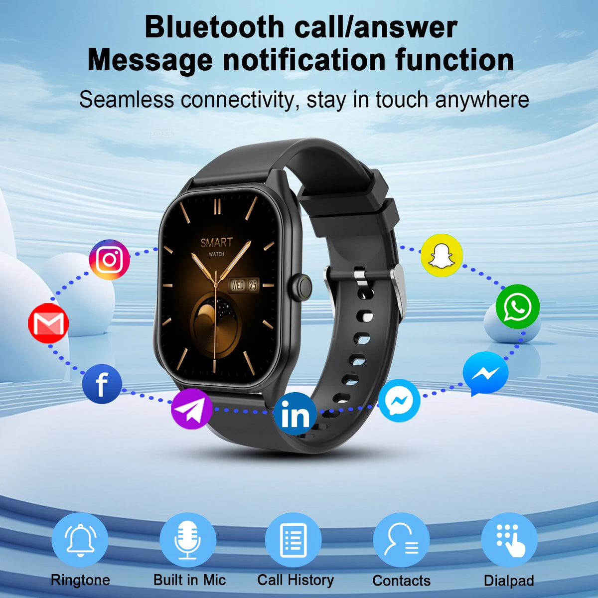 GAWSUG New Ultra thin Wireless Call SmartWatch Women Watches Men Sports Fitness Tracker Heart Rate Smartwatches For Android IOS