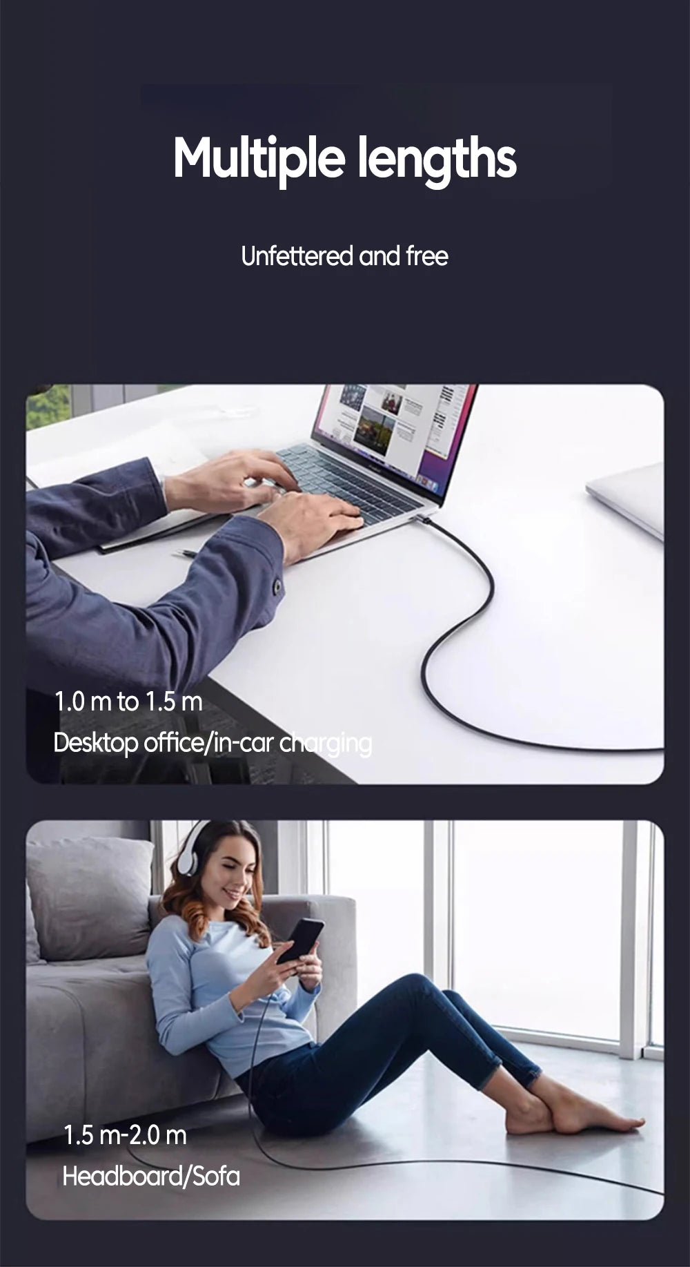 USB-C snabbladdningskabel med 90° kontakt – USB-A eller USB-C till USB-C