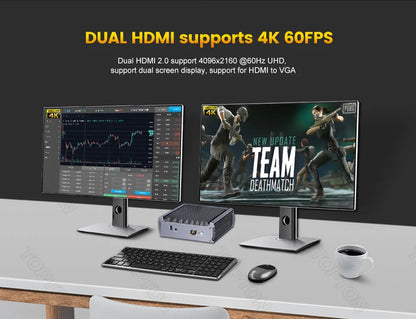 2026 FU02 Fanless AMD Mini Computer Ryzen 9 4950U 7 7730U 5825U 4700U Windows 11 Gaming PC Dual LAN Firewall 2*HDMI2.0 NVMe DDR4