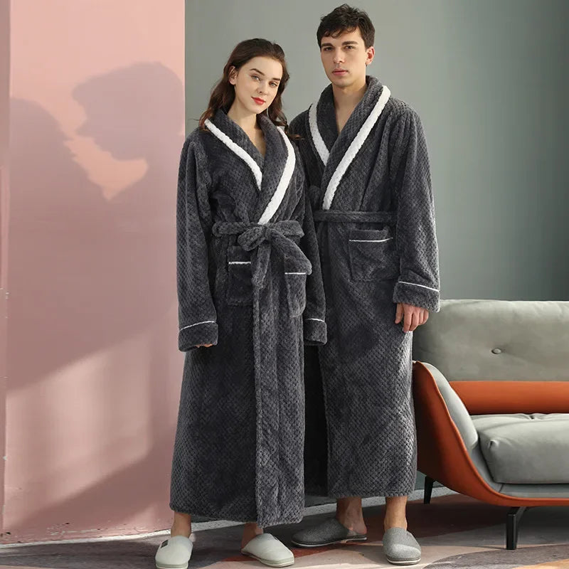 Female Autumn and Winter Warm Long Coral Velvet Thick Couple Bath Bathrobes Men Women Pajamas Shower Robe Bath Towels For Adults