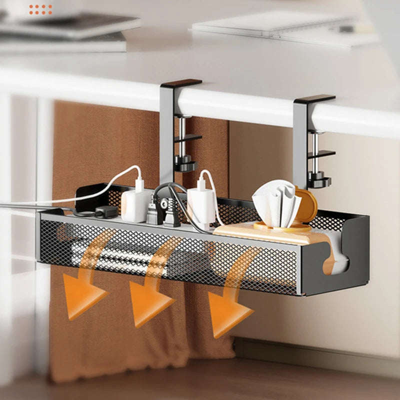 Kabelhanteringskorg Under Skrivbord – Metallkorg med Klämfäste, Ingen Borrning, 34cm eller 40cm