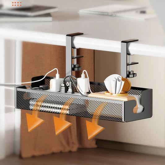 Kabelhanteringskorg Under Skrivbord – Metallkorg med Klämfäste, Ingen Borrning, 34cm eller 40cm