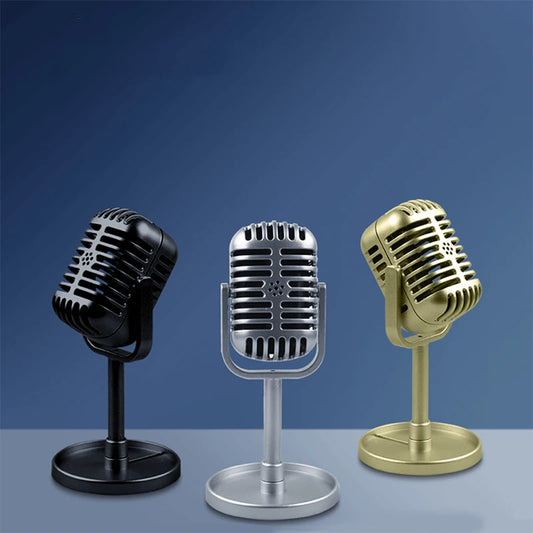 SHIDWJ Retro Vintage Mikrofon Modell – Dekorativ Scenrekvisita Karaoke Studio Svart/Silver/Guld