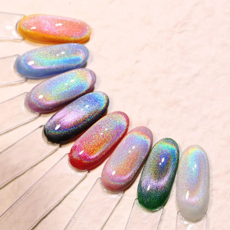 8ml Rainbow Cat Eye Magnetic Gel Nail Polish Colorful Laser Sparkling UV LED Semi Permanent Gel Can Be Use On Any Color Gel