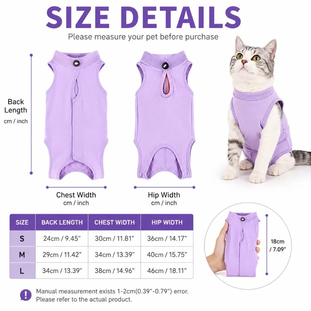 Soft Cat Recovery Vest Anti Licking Kitten Surgery Suit Pet Sterilization Jumpsuit Comfortable Weaning Clothes for Daily Care