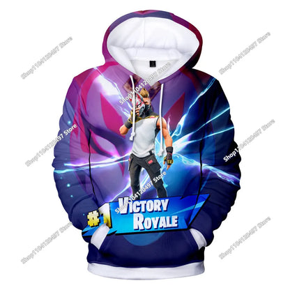 Fortnite Hoodie Barn & Vuxna – 3D-tryckt Animerad Pullover Polyester Casual Streetwear Storlek 110–160cm + Vuxenstorlekar