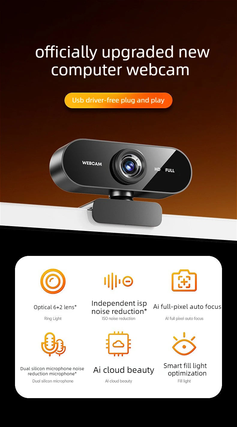 MINGCVIL 1080P HD Mini Webcam with Microphone USB Interface Supports Laptop Desktop Computer for Live Video Call Conference