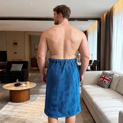 Men's Bath Skirt - Quick-Dry Spa Wrap with Adjustable Waist, Super Soft Coral Fleece Showerrobe, Highly Absorbent Post