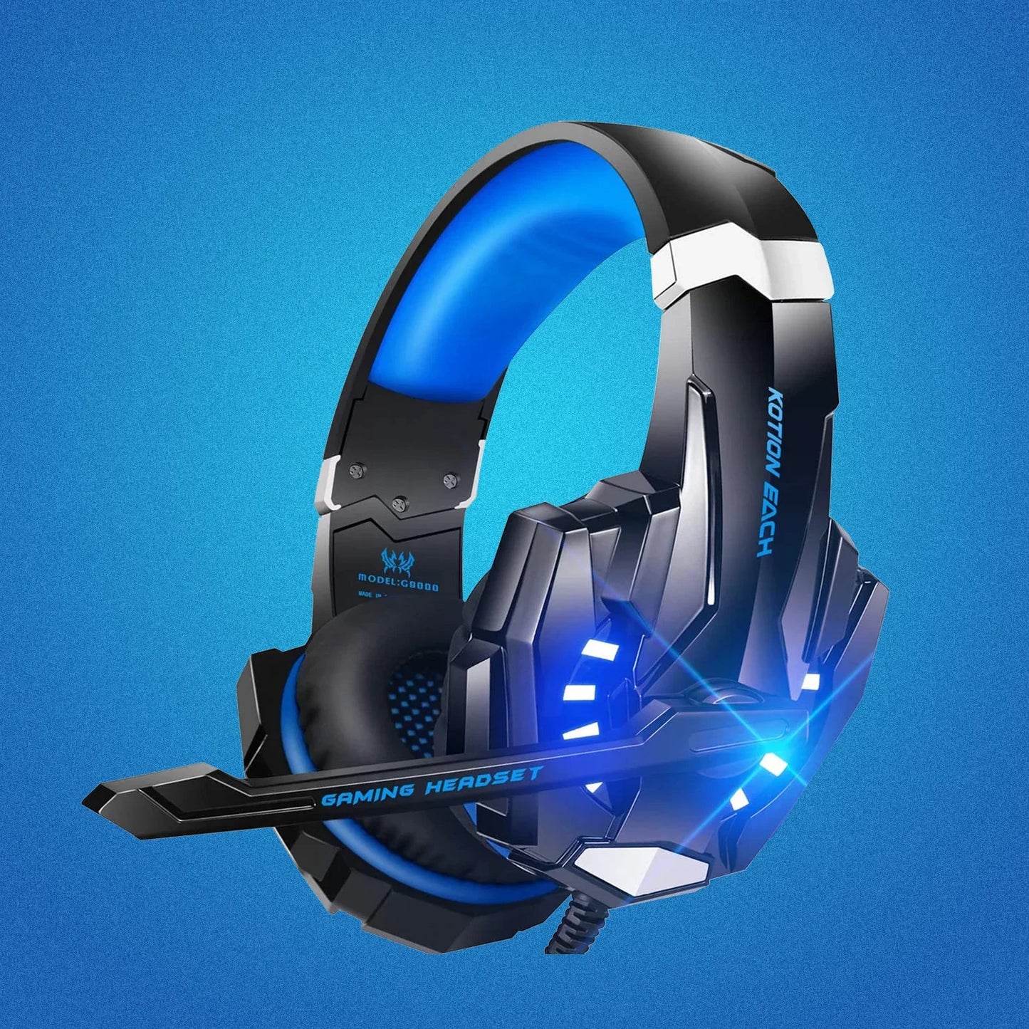 XIKCУ G9000 Gaming Headset Over-Ear – 3,5mm + USB LED-belysning Mikrofon Djupt Bas Stereo PS5 PS4 Xbox PC Laptop Röd Blå Vit