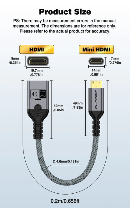 Mini/Micro HDMI hane till HDMI hona-adapter 4K