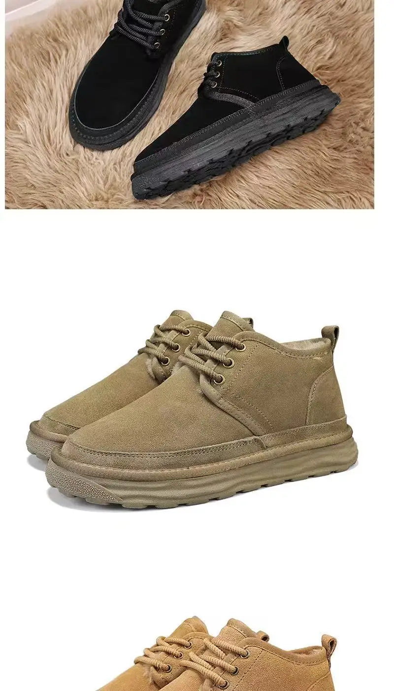 New Winter Snow Boots Men Plush Warm Men Boots Suede Leather Ankle Boot Comfortable Light Couple Cold Protection Sneakers